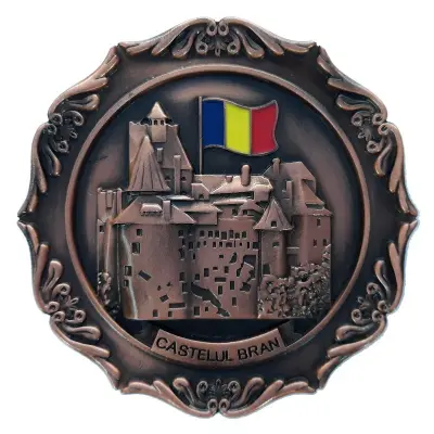 Castelul bran, magnet rotund frigider din metal, 7 cm, 663e